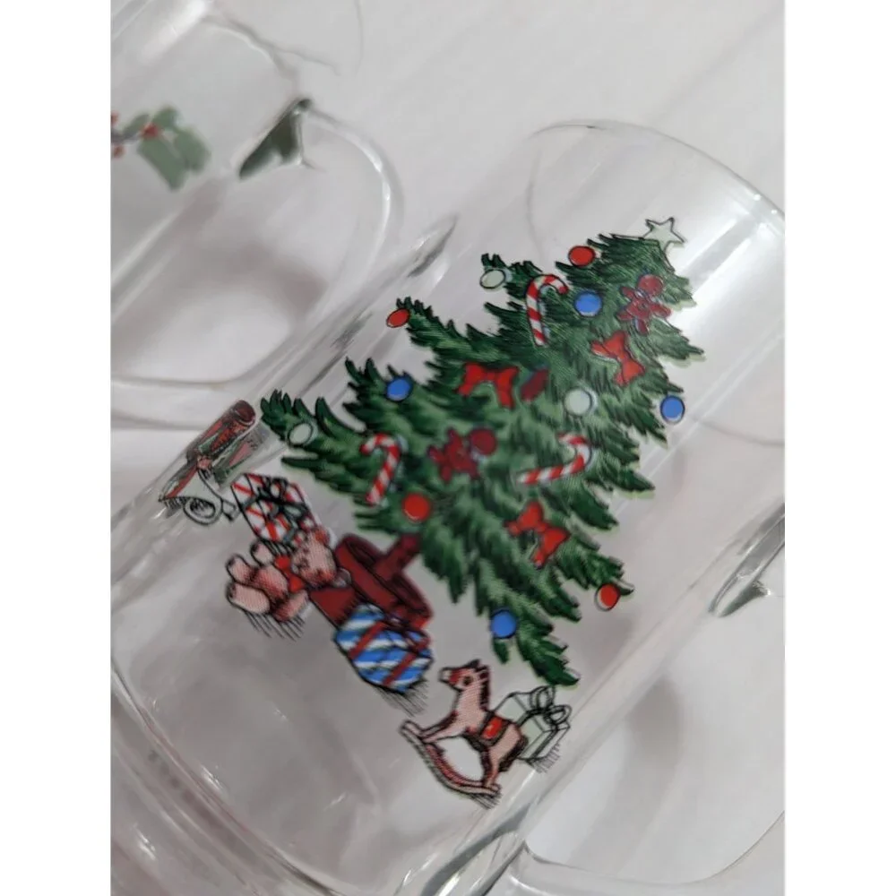 Luminarc Christmas Tree Holly Irish Coffee style footed mugs 6‎ in lot 2